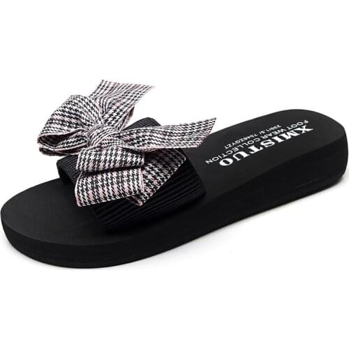 Slippers Women 2020 New British Style Handmade Bowknot Beach Shoe Slides Flats Shoes