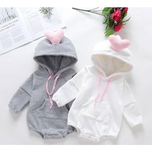 2020 ins Winter Girl Bodysuit Lovely Kids Clothing 3D-Heart Hoodie for Girls Costume Infant Boy Romper Thickened Clothes Girls