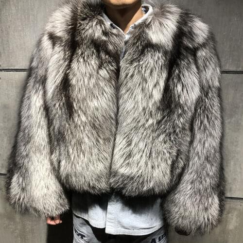 YOLOAgain Winter Warm Thick Natural Fox Fur Mens Jacket Coat