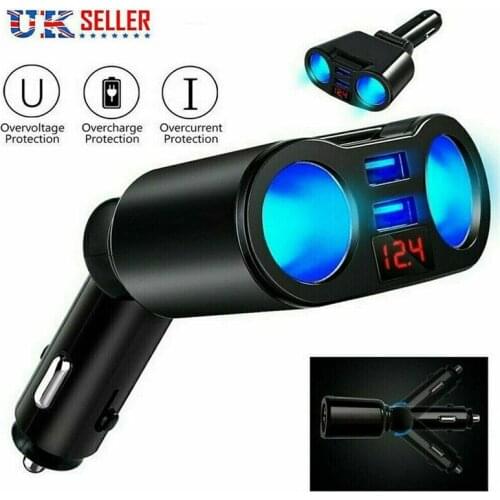 12V Car Dual USB Cigarette Lighter Socket Adapter Mobile Phone Charger Plug Splitter LED Digital Display Auto Accessories