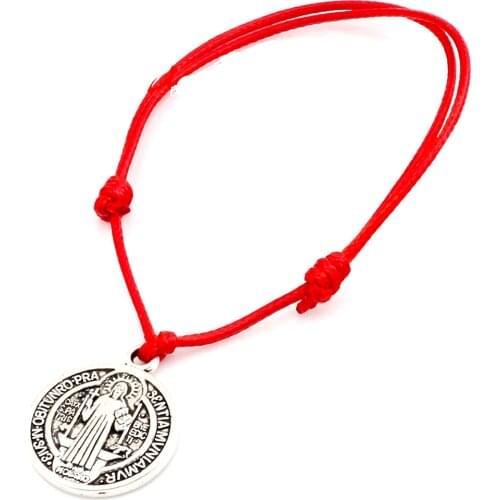 Hot ! 2pcs St Benedict of Nursia Patron Against Evil Medal Charm Adjustable Bracelet B-32