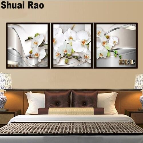 3 pieces white orchid 5D DIY diamond painting Mosaic flowers diamond embroidery circle drill rhinestone modern decoration art