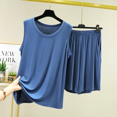 4XL-6XL Modal Soft Sleepwear Women Lounge Wear Home Clothes Plus Size Nightwear Pajamas Set Sleeveless Shirt + Pant Pyjama Suit