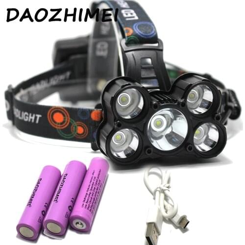 8000 lumens 5 led USB hunting headlamp 5T6 headlight led head lamp camp hike emergency torch flashlight head torch
