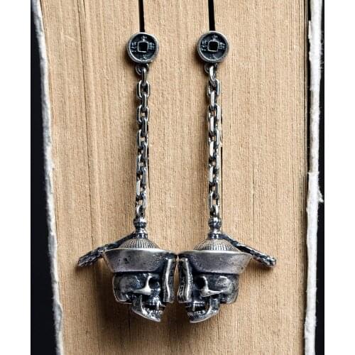 925 pure silver, personality, European and American zombie skeleton ear studs