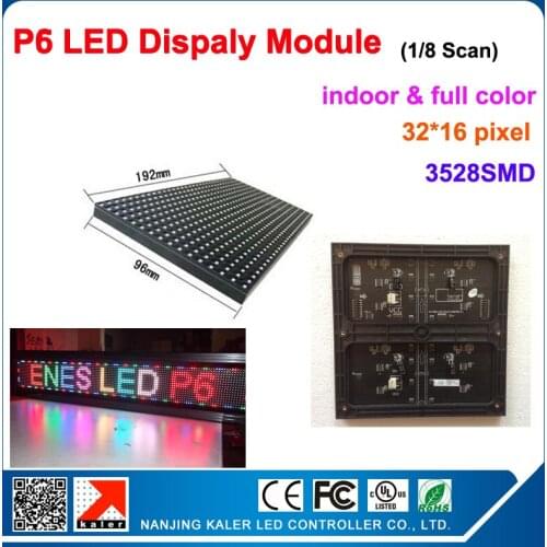 Free Shipping 1pcs Full Color LED display module P6 6mm 192mm*96mm 1/8 scan LED sign panel for video graphics display led