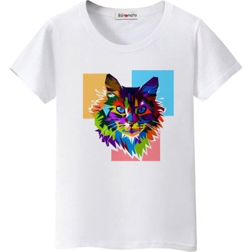 BGtomato Creative design colorful cat tshirt original brand good quality casual t-shirt for women personality cool cat shirts
