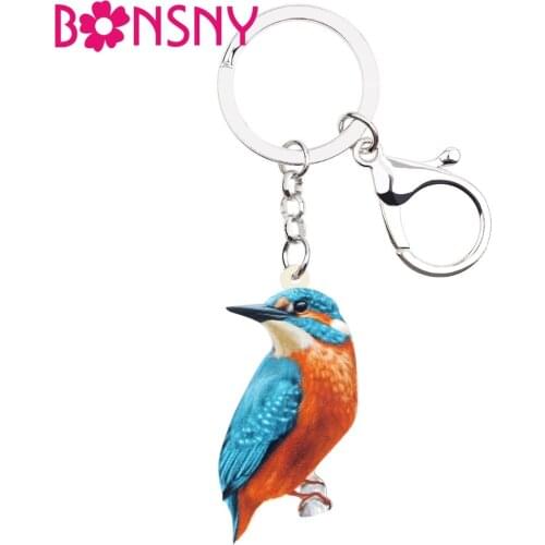 Bonsny Acrylic Floral Alcedo Atthis Kingfisher Bird Key Chain Keychains Rings Holder Unique Animal Gifts Jewelry For Women Girls