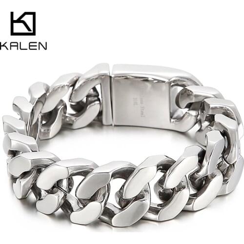 KALEN 22cm Stainless Steel Link Chain Bracelet For Men Heavy Chunky Cuban Chain Biker Bracelet Punk Jewelry Accessories