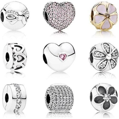 2019 100% 925 Sterling Silver Safety clip crystal heart-shaped charm Beads Collocation Bracelet DIY Suitable Sending Woman Gift