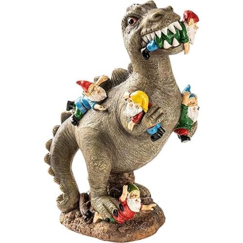 Dinosaur Eating Gnomes Garden Art Decoration Outdoor Fall Winter Windproof Garden Decoration Garden Dwarf Figurine