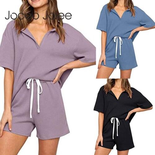 Elegant Knit Tow Piece Sets Casual V Neck Short Sleeve Loose Tops Lace Up Elastic Waist Shorts Tracksuit Womens Outfits Pullover
