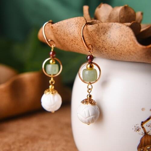 BOEYCJR Ethnic Vintage Stone Bead Dangle Earrings Fashion Jewelry Elegant Shell Beads Drop Earrings For Women Gift