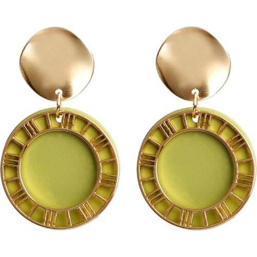European and American new Roman digital earrings creative retro fashion sequin hollow disc candy color earrings