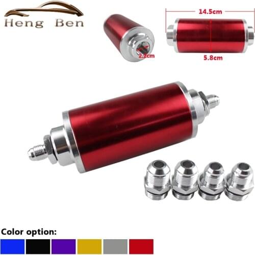 HB Racing Ready Inline Aluminum Fuel Filter AN6 AN8 AN10 With 100 Micron Element Steel SS