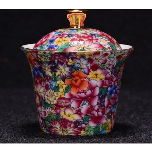 China Jingdezhen covered bowl color enamel teaware tea cup large porcelain teacup Japanses kungfu ceramic handmade tureen