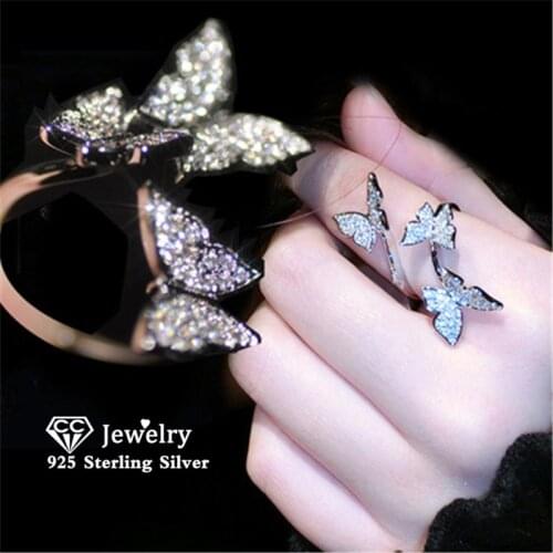 CC Rings For Women Cubic Zirconia Butterfly Multilayer Open Adjustable Ring Bridal Wedding Engagement Anel Drop Shipping CC3148