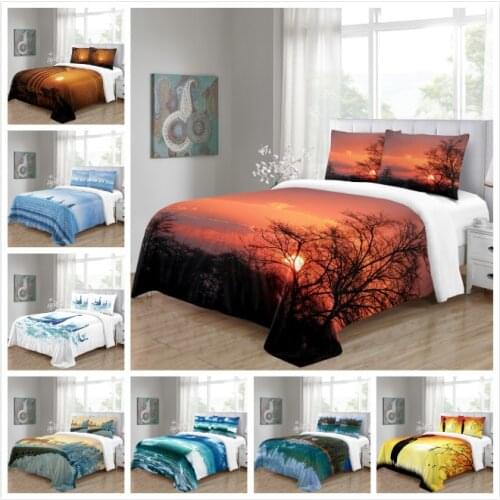 Blue Sea Beach 3D Duvet Cover Set Natural Scenery Print Bed Clothes Boys Twin Full Queen King Size Bed Linen Set Romantic Style