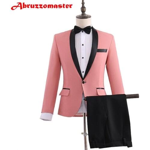Pink Man Suit Shawl Lapel Groom Tuxedos Pink Groomsman Suit Custom Made Wedding Suit Tailor Suit Blazer (Jacket+pants)
