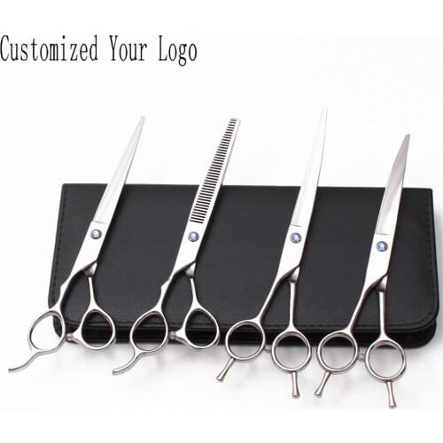 Left-Hand 7" Stainless Customize Logo Shiny Grooming Scissors Straight Scissors Thinning Shears Curved Shears Pet Scissors C3006