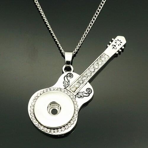 Fashion Beauty Crystal guitar snap pendant necklace chain 60cm fit 18MM snap buttons Fashion jewelry XL0142