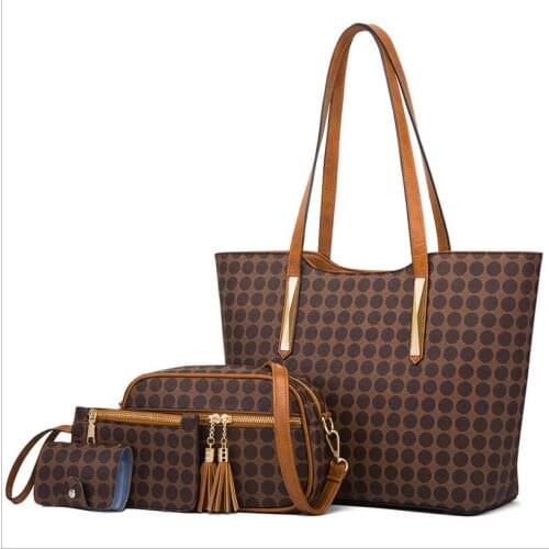 Fashion Polka Dot 4Piece Sets Tote Bag Fringe Womens Messenger Bag Large Capacity WomenS Shoulder Handbag Ladies Composite Bag