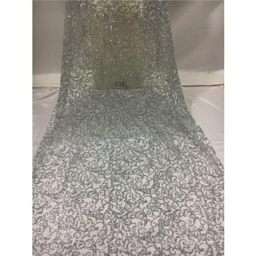 Fashion design silver color glued glitter african tulle mesh fabric for wedding dress/evening dress JRB-102119