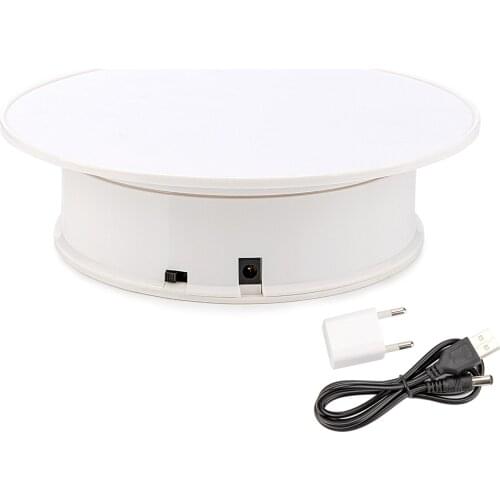 White Velvet Top Motorized 360 Degree Jewelry Display Stand By Battery Rotation