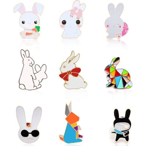 Evil Cute White Rabbits Pins Animal Bunny Enamel Metal Buckle Brooch For Women Jewelry Men Coat Shirt Bag Collar Lapel Pin Badge