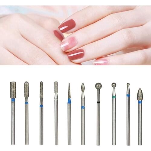 10pcs Nail Drill Bit Set Tungsten Carbide Diamond Grinding Head Cuticle Nail Drill Bit Remove Acrylic Nail Gel for Manicure Tool