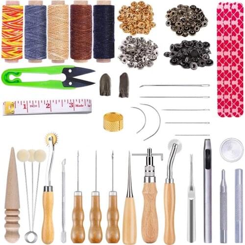 LMDZ Leather Tooling Kit, Leather Working Tools and Supplies with Waxed Thread, Sewing Needles, Sewing Awls