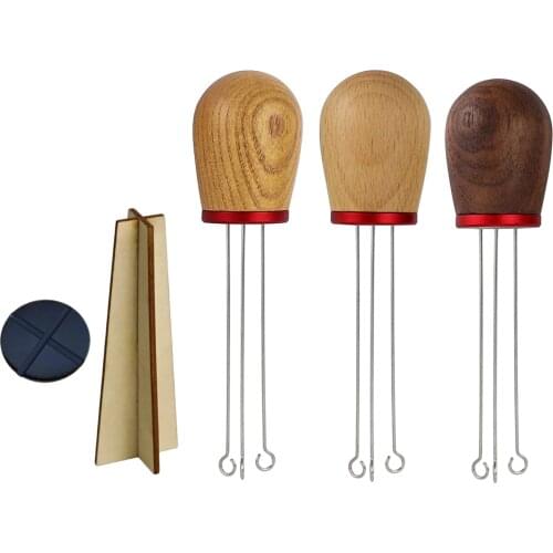 Stainless Steel Wooden Holder Espresso Coffee Tamper Wider Stir Area Needle Coffee Powder Coffee Machine Hand Press Tamper Tools