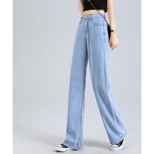 2021 New Fashion Jeans Silk Cotton Fabric Ultra-Thin Summer WomenS Jeans Wide-Leg Streetwear Ladies Trend Plus Size XXL