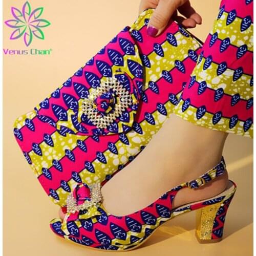 New Arrival Rhinestone Ladies Shoes And Bag Set Italian Style High Heels Shoes And Bag Set For Party Free Shipping