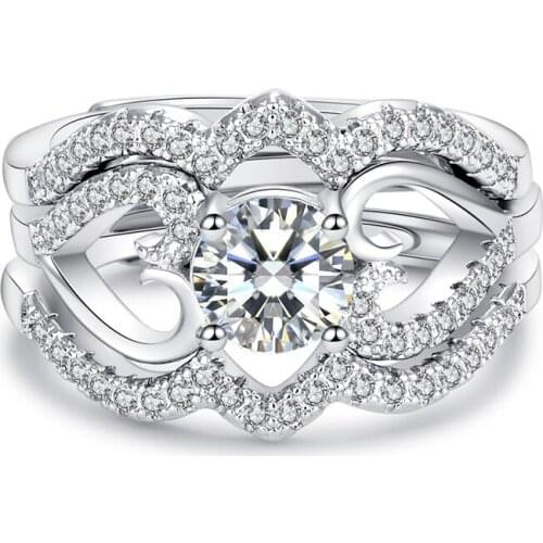 Latest Design Elegant Combination Of Zircon Ring Lovers Set 3-Piece Ring Couple Style Ring For Girls