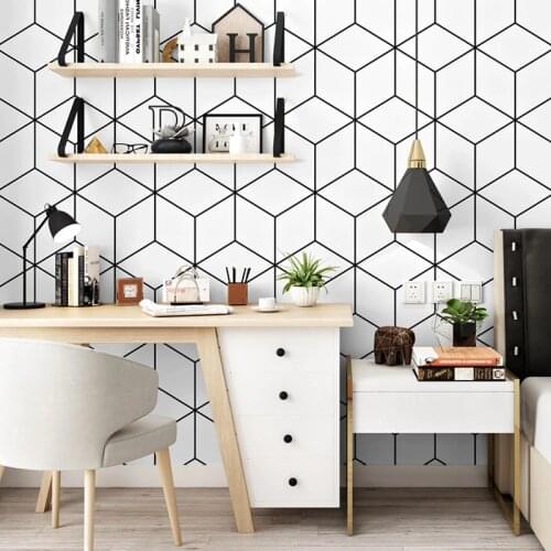 Nordic Style Wallpaper Ins TV Background Black and White Lattices Geometric Bedroom Living Room Modern Simple Net Red Wallpaper
