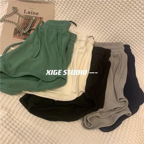 Solid Color Sport Shorts for Women Summer 2021 Casual Drawstring Elastic Joggers Women Running High Waist Wide Leg Shorts Female