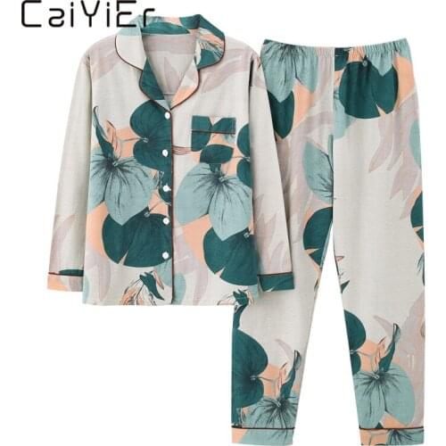 CAIYIER Fresh Flower Winter Women Pajamas Set Sexy Turn-down Collar Pyjama Leisure Soft Ladies Underwear Homewear Suit M-3XL