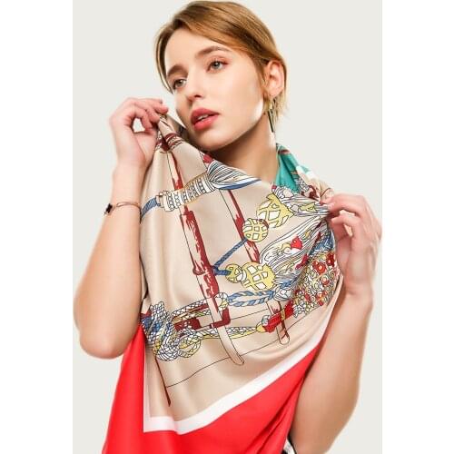 Women Square Silk Neck Scarf Bronzing Luxury Print Foulard Female Trave Bright Scarf Stole [3631]