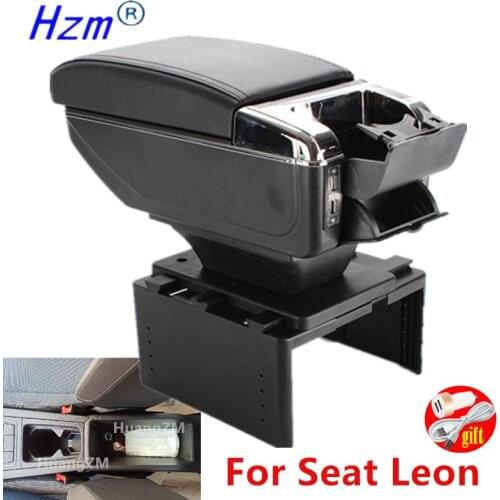 For Seat Leon Armrest box For Seat Leon 2021 Car Armrest box Retrofit parts Interior Storage box accessories USB LED