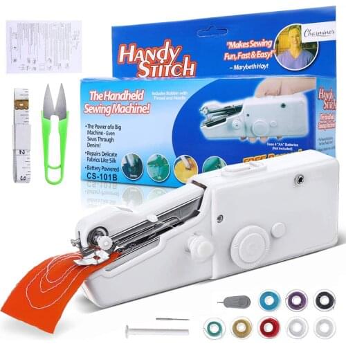 Portable Mini Hand Sewing Machine Quick Handy Stitch Sew Needlework Cordless Clothes Fabrics Household Electric Sewing Machine