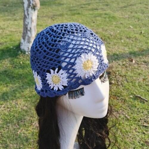 Hat female spring summer retro fashion handmade crochet hollow cap cap breathable wild knitted melon leather cap