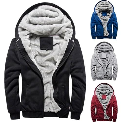 Sports Plus Velvet Padded Mens Jacket Casual Solid Color Tops Mens Warm Coat For Men Autumn Winter Male Clothes