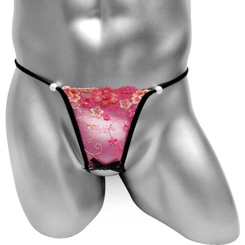 Floral Embroidery See Through Sissy Panties Bikini For Mens Crotchless Thong Underwear Erotic Lingerie G Strings Gay Male
