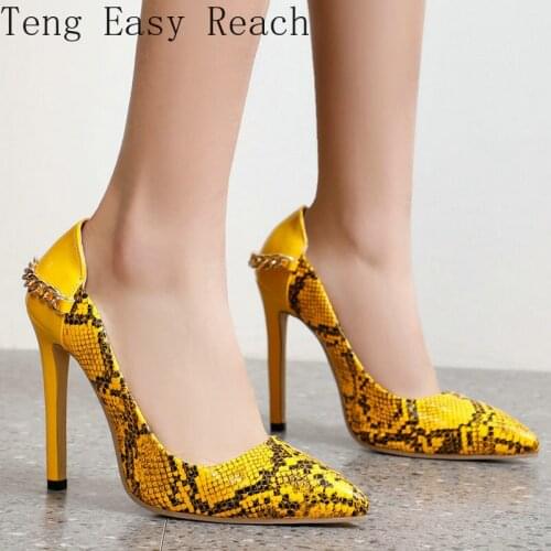 2021 New Summer Women Pumps Fashion Chain Sanke Print Lazy Shoes Sexy Thin High Heel Pointed Toe Autumn Lady Shoes Big Size33-45