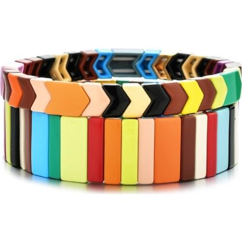 Vintage Enamel Tile Bracelets Stackable Fashion Arrow Bracelet For Women Summer Beach Stretch Allloy Paint Jewelry 2021 New