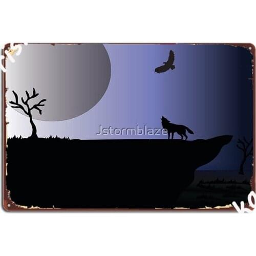 Wolf Howling At Moon At Midnight Metal Sign Cinema Garage Club Bar Wall Decor Create Tin Sign Poster