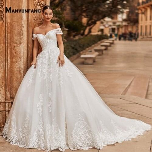 High-End Sweetheart Neck Embroidery Appliques Tulle Lace Up Wedding Dress 2021 Hot Sale Off the Shoulder Bridal Ball Gown