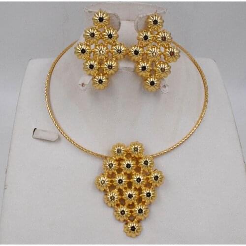 High Quality Ltaly 750 Gold color Jewelry Set For Women african beads jewlery fashion necklace set earring jewelry