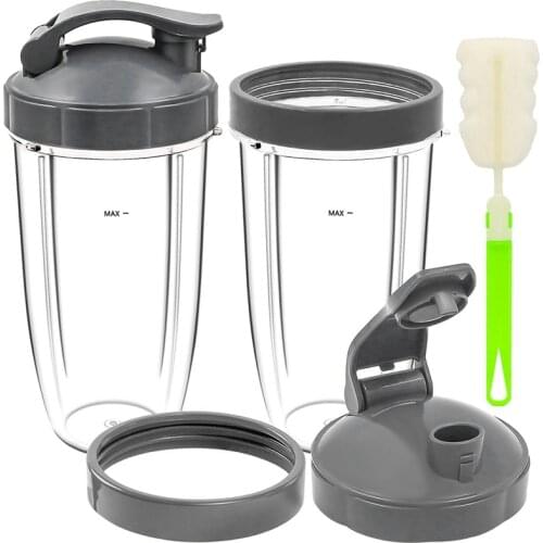 Replacement Parts 32Oz Cups With Flip Top Lids & Lip Rings Compatible For Nutribullet 600W/900W Blender Models